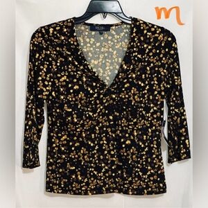 LADIES BLACK TOP WITH BROWN & BEIGE POLKA DOTS